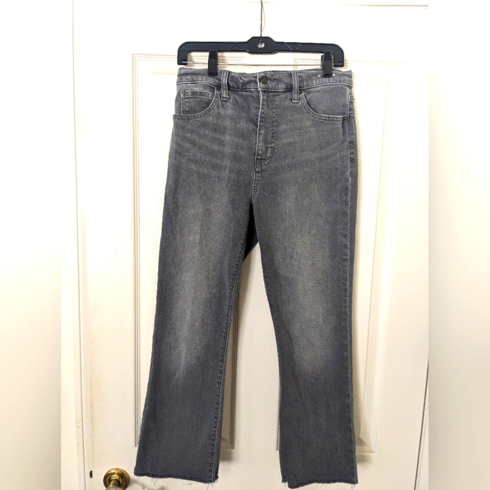 Women's Gray Jeans High Rise Raw Hem Button Fly